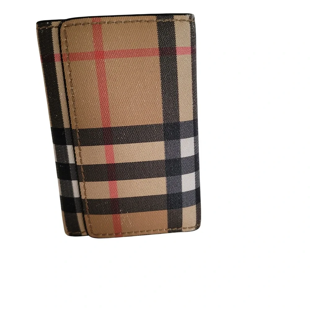 Burberry Nova Check Canvas 6 Key Holder Case Wallet Tan Black Silver Tone